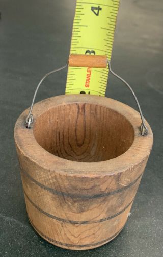 Antique Wooden Miniature Bucket W/swing Handle Carved Early Sample?