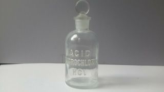 Vintage Hydrochloric Acid Clear Glass Bottle Tcw Apothecary Hcl Usa