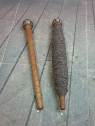 2 Antique 10 " Wooden Weaving Loom Bobbins / Spools