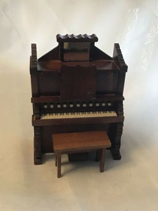 Vintage Shackman Dollhouse Miniature Wooden Piano & Bench Made In Japan