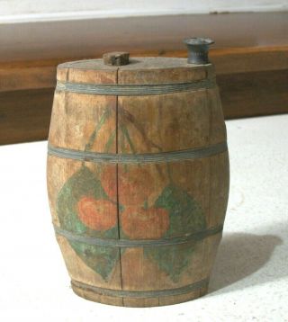 Folk Art Wooden Flask With Hand Painting Cherries Circa 1960s - 1880s