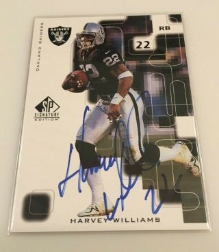 1999 Sp Signature Harvey Williams Oakland Raiders Autograph Rare Auto On Card