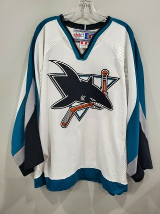 Rare Vintage 90s Ccm Nhl San Jose Sharks 33 White Sz Goalie Cut Hockey Jersey