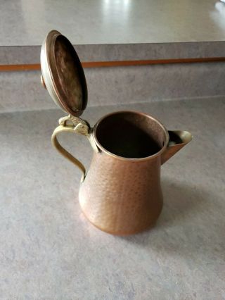 Vintage Antique Hammered Copper Tea Coffee Pot with Brass Handle 8 