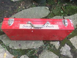 SAWZALL MILWAUKEE - VINTAGE RED METAL TOOL CASE ONLY - TOOLBOX - ANTIQUE - SHABBY 2