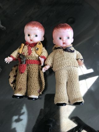 Vintage Knickerbocker Plastic Pair 2 Boys In Crochet Clothes