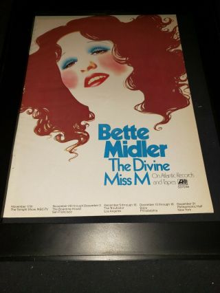 Bette Midler The Divine Miss M Rare 1972 Tour Promo Poster Ad Framed