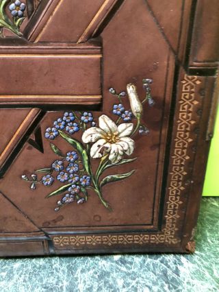 ORNATE HAND TOOLED ANTIQUE LEATHER PHOTO ALBUM BOOK BRASS CLASP BROWN GOLD 3
