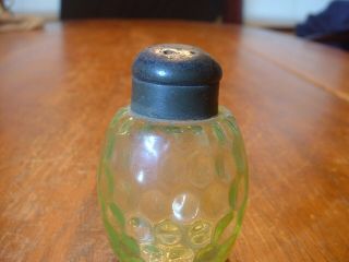 Antique Victorian Vaseline Glass With Inverted Thumbprint Salt Shaker
