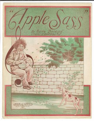 Antique Ragtime Sheet Music Apple Sass Rag Harry Belding 1914 Liesmann Cover Art