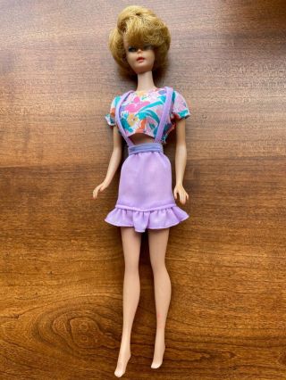 1958 Vtg Midge Mattel Barbie Blonde Bubble Cut With Coral Lips And Nail Polish