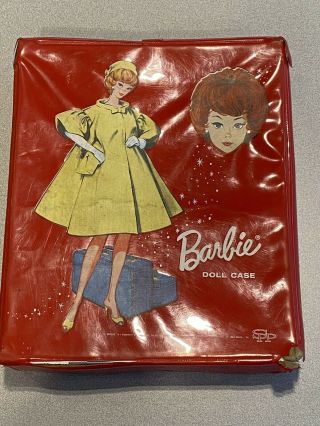 Vintage Barbie Doll Set With Clothes And Accessories In Red Case