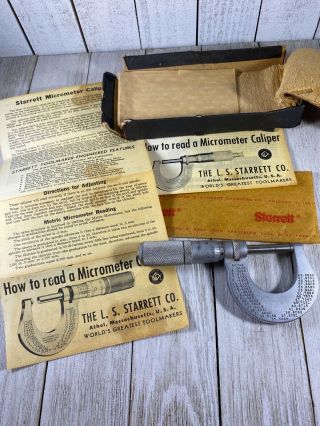 Antique Vintage Starrett Micrometer Caliper 1 Inch Machinist Tool