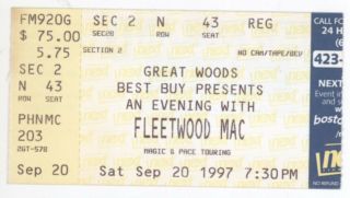 Rare Fleetwood Mac 9/20/97 Mansfield Ma Great Woods Concert Ticket Stub Boston