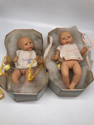 Vintage Twin Boy And Girl Anatomically Correct Jesmar Natiora Dolls 6”