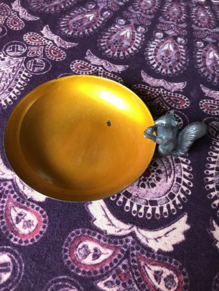 Vtg Reed & Barton Squirrel Bright Yellow Enamel Nut Dish Figural Silverplate
