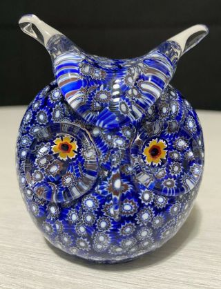 Murano Paperweight Glass Art Blue Owl Hand Blown 3”h Collectible Rare -
