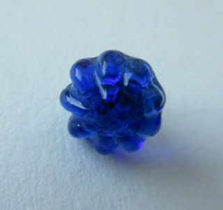 Splendid Antique Vtg Diminutive Cobalt Blue Glass Button W/ Swirl Back 3/8 " (k)