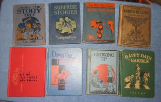 8 Antique Vintage School Reader Books 1918 1929 1931 1933 1938 1944 1952