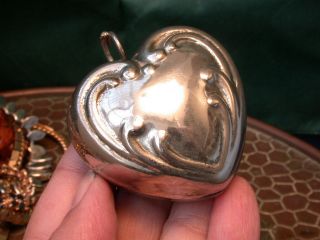 Antique Victorian Nouveau Silver T Big Heart Baby Rattle Make Sound When Shake