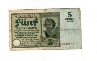 Xxx - Rare German 5 Rentenmark Weimar Banknote From 1926 Ok Con