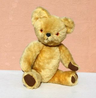 Vintage Merrythought Golden Tan Mohair Jointed Teddy Bear Made In England