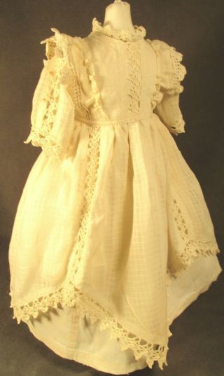 Vintage Dress For 17 " - 18 " Bisque Doll - Ivory Cotton W/crochet Lace & More