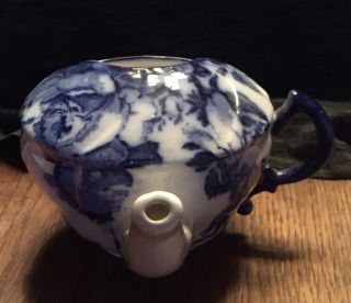 Antique Flow Blue & White Porcelain Invalid Feeder
