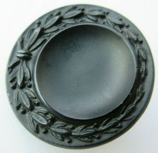 Flawless Antique Vtg Victorian Matte Jet Black Glass Button Wreath Border (h)