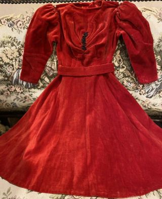 98 Vintage Fancy Velvet Doll Dress for Antique French or German Bisque Doll 2