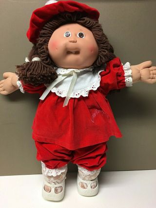 Vintage 1978 - 82 Cabbage Patch Doll In Red Velvet Outfit W/tooth