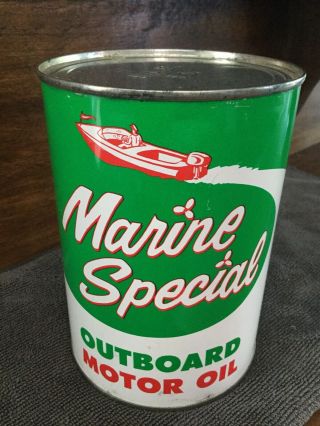 Marine Special Outboard Motor Oil Can 1qt Full Rare Collectible Vintage