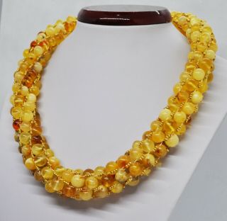 Amber Necklace 114gr.  Antique Egg Yolk Natural Baltic Big Round Beads Rare