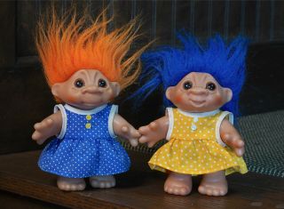 Vintage Troll Dolls Colorful Outfits Dam 1984