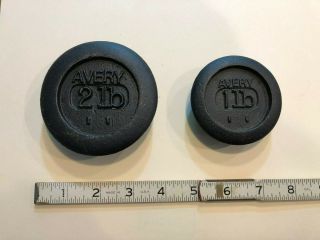 2 Vintage Avery Cast Iron Scale Weights - 2 Lb & 1 Lb -