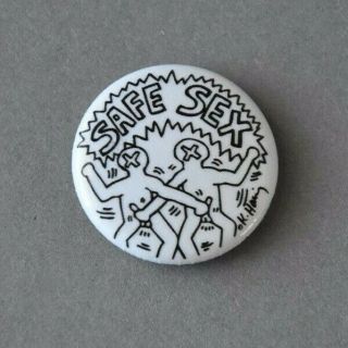 Keith Haring Safe Sex Pin Button Badge Pop Shop 1st Edition Signed Rare