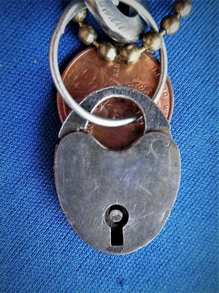 Vintage Antique Miniature Heart Treasure Jewerly Chest Dogs Padlock Lock W Key
