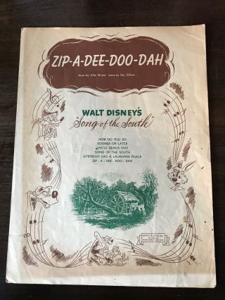 Vintage Walt Disney Sheet Music Zip - A - Dee - Doo - Dah,  1946 Americana