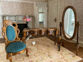 Vintage Miniature Dollhouse Artisan Table Chair Floor Mirror Ladies Shop Decor