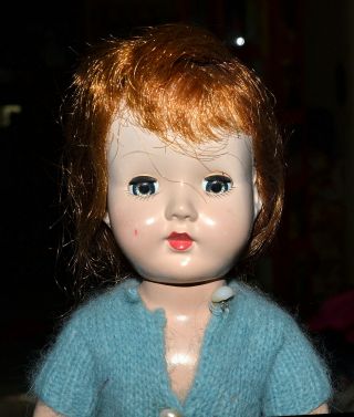 Vintage Jointed Effanbee 14” Honey Doll,  Synthetic Hair Sleep Eyes Hard Plastic