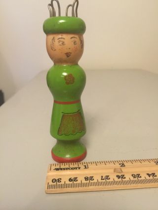 Vintage Wooden Knitting Bobbin Green Made In West Germany Antique Green Doll
