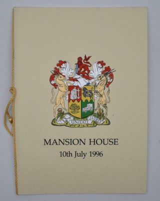Rare 1996 Mansion House Dinner Menu For Nelson Mandela - Freedom City Of London