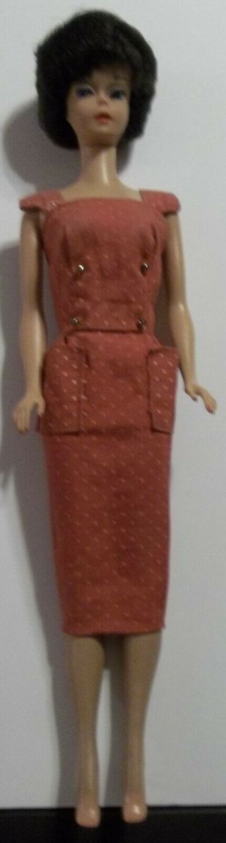 Vintage 1961 Mattel Jet Black Bubble Cut Barbie Outfit Red Fingernails