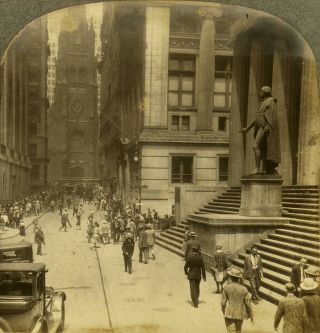 Keystone Stereoview Of Wall Street And Old Cars From 1930 