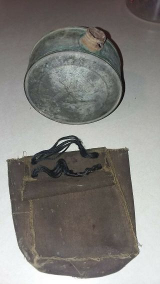 Vintage Antique Tin Canteen And Leather Pouch