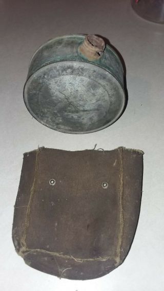 Vintage Antique Tin Canteen And Leather Pouch 2