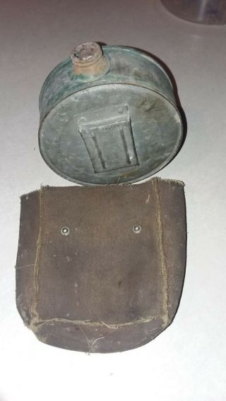 Vintage Antique Tin Canteen And Leather Pouch 3