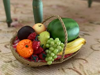 Vintage Miniature Dollhouse Artisan Hand Made Food Sculpted Fruit Basket Diorama 2