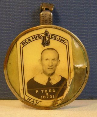 Antique 1920`s Rca Mfg.  Co.  Inc.  Employee Id Badge - P.  Todd 10731392 - Very Cool
