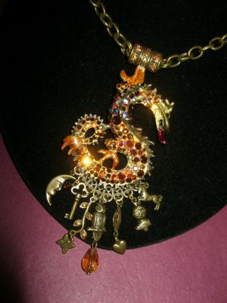 Kirks Folly Rare/signed Twice " Bronze Dragon Pendant On Magnetic Chain Necklace